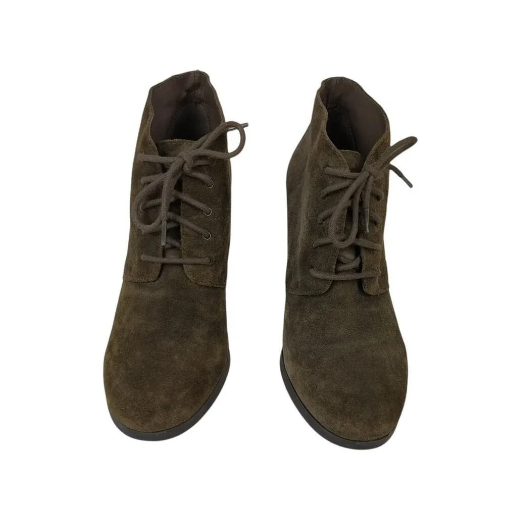 Franco Sarto Weston Ankle Booties Womens Sz 8.5 Brown Gray Suede‎ Lace Up Wedge